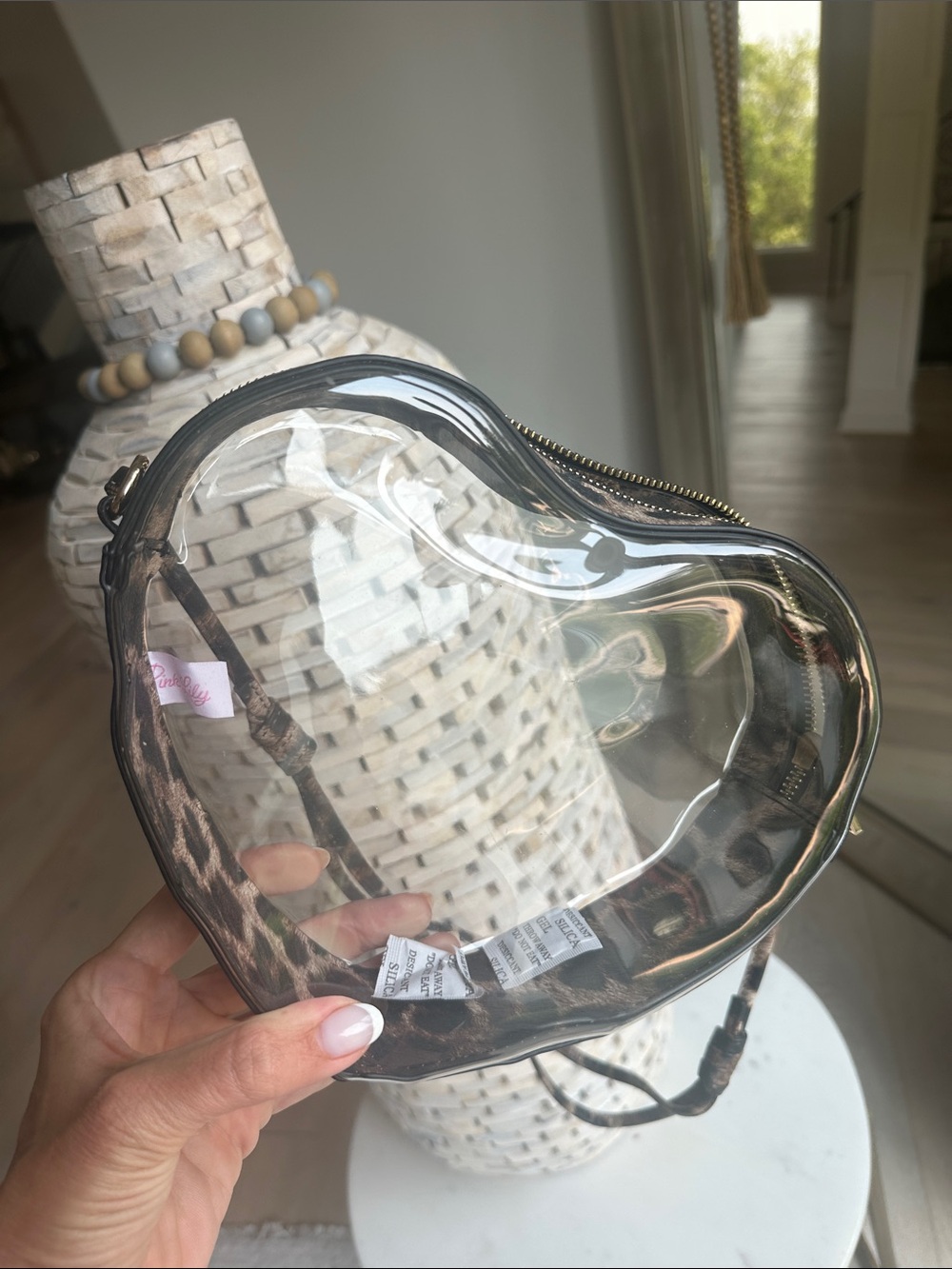 Clear Heart-Shaped Crossbody Bag with Brown leopard Trim - Picture 5 of 8